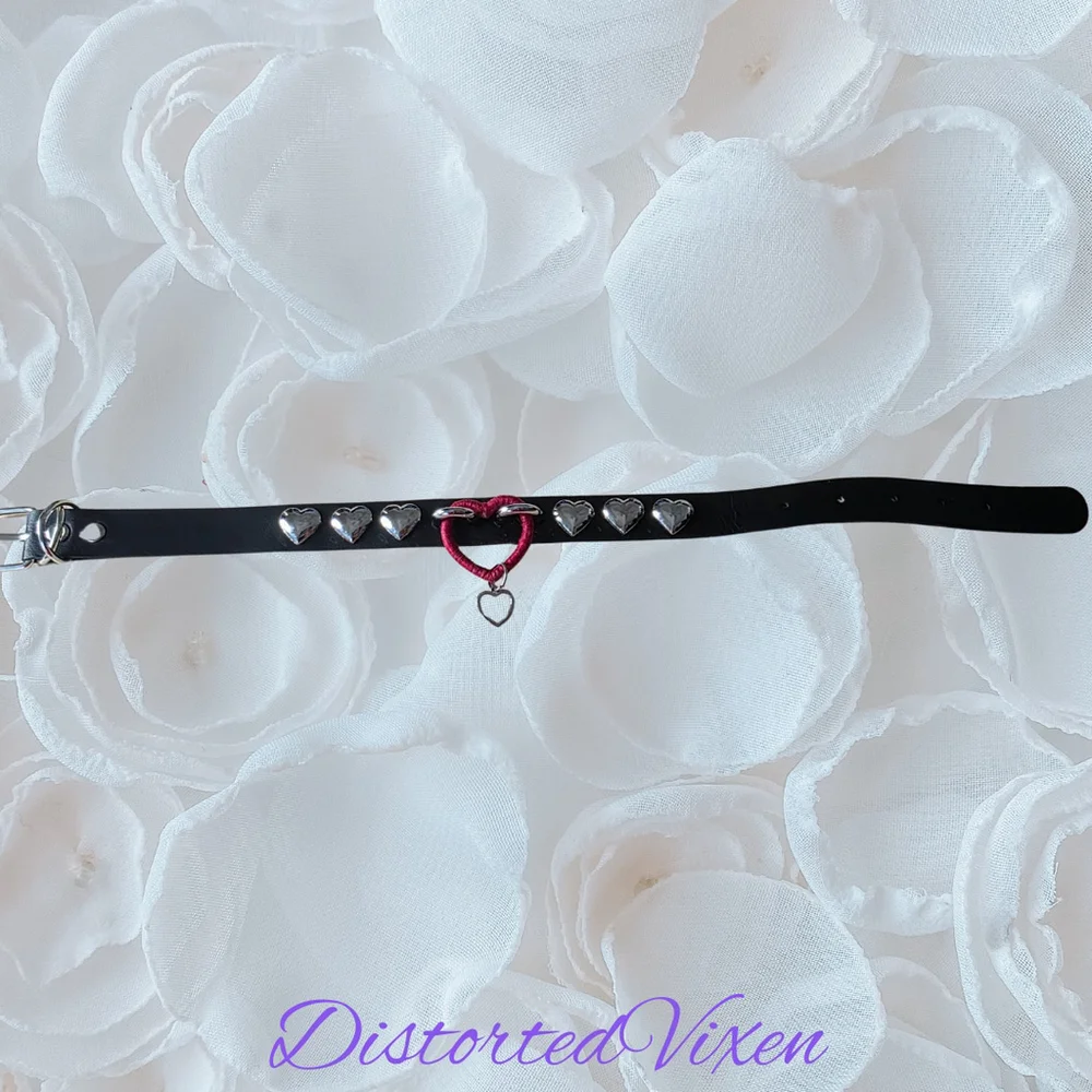Gothic Heart Choker Necklace, Black Faux Leather Valentine Choker, Alternative